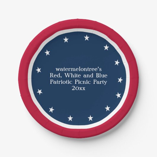 4. Juli Red White Blue Patriotic Picnic Party Pappteller (Vorderseite)