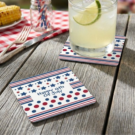 4. Juli Red White & Blue Patriotic Rechteckiger Pappuntersetzer