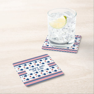 4. Juli Red White & Blue Patriotic Square Pape Rechteckiger Pappuntersetzer