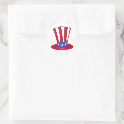 4. Juli Red White Blue Patriotic Uncle Sam Tophat Runder Aufkleber (Tasche)