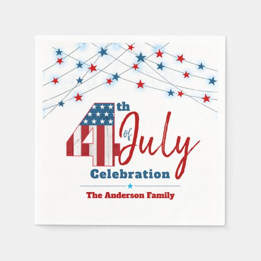 4. Juli Red White Blue Patriotic USA Flaggen Stars Serviette (Vorderseite)