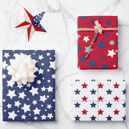 4. Juli Red White Blue Stars 3 Geschenkpapier Set