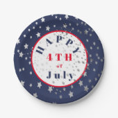 4. Juli Red White Blue Stars Pappteller (Vorderseite)