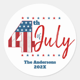 4. Juli Red White Blue USA Flag Modernes Bold Runder Aufkleber