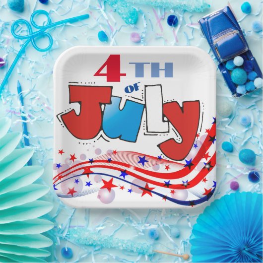 4. Juli Red White & Blue Wirbel Pappteller (Party)