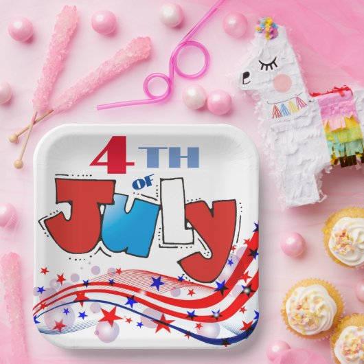 4. Juli Red White & Blue Wirbel Pappteller (Party)