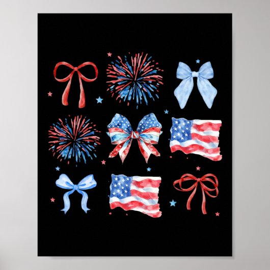 4. Juli Red White Coquette Bow Feuerwerk Poster (Vorne)