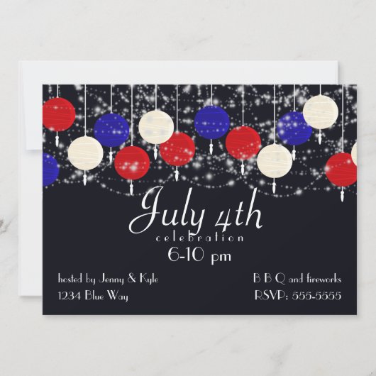 4. Juli Red White Globe Lanterns Einladung (Vorderseite)