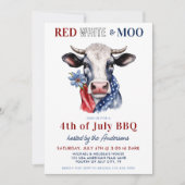 4. Juli Red White Moo Patriotic Farm Cow Party Einladung (Vorderseite)