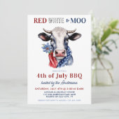 4. Juli Red White Moo Patriotic Farm Cow Party Einladung (Stehend Vorderseite)