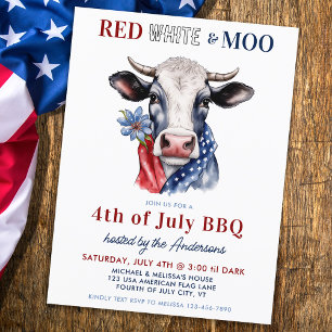 4. Juli Red White Moo Patriotic Farm Cow Party Einladungspostkarte