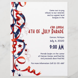 4. Juli Red White und Blue Ribbons and Stars Flyer