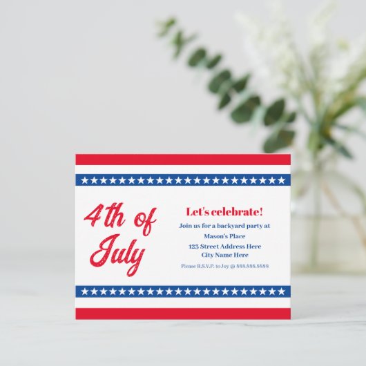 4. Juli Red White und Blue US Flagge Einladung (Stehend Vorderseite)