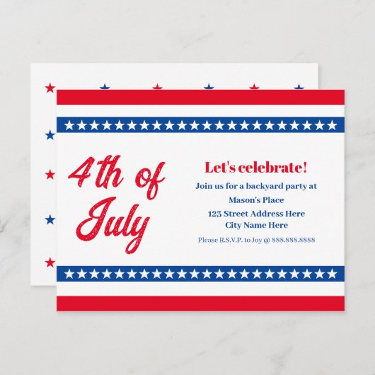 4. Juli Red White und Blue US Flagge Einladung (Vorne/Hinten)