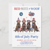 4. Juli Red White & Woof Patriotic Hunde Party Einladung (Vorderseite)