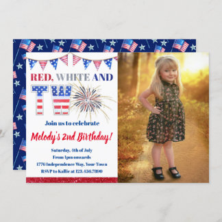 4. Juli Red White & ZWEI Firecracker Geburtstag Einladung