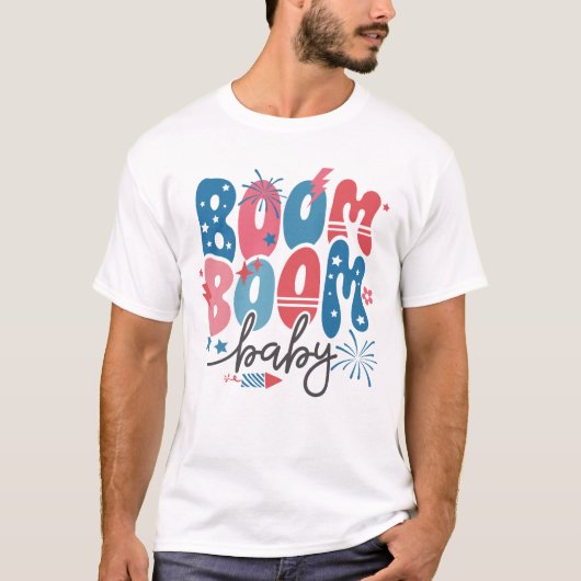 4. JULI RETRO BOOM BOOM BABY FIREWORKS T-Shirt (Vorderseite)