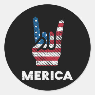 4. Juli Rock Hand Merica Flagge Amerika Rocker Män Runder Aufkleber