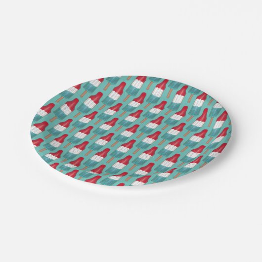 4. Juli Rocket Pop Patriotic Popsicle Red Blue Pappteller (Schrägansicht)