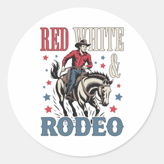 4. Juli Rodeo Cowboy Runder Aufkleber (Vorderseite)