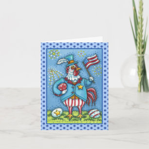 4. JULI ROOSTER, FUNNY PATRIOTIC CHICKEN Verse Feiertagskarte