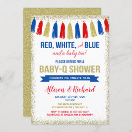 4. Juli Rot-Blau-Glitzer Babydusche Einladung