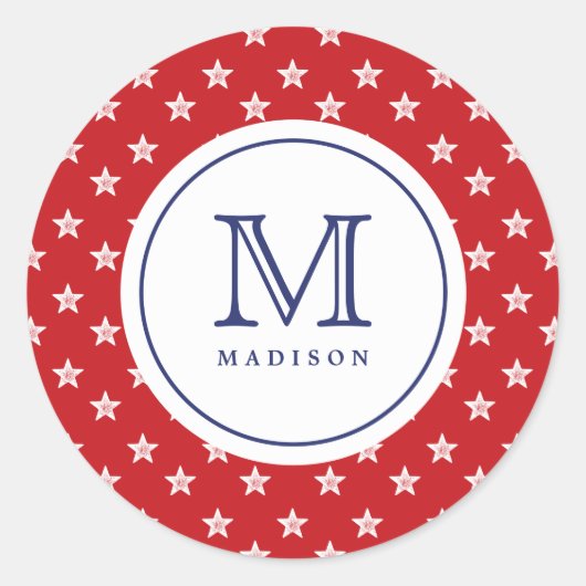 4. Juli Rot-Blau-Monogramm-Party-Aufkleber Runder Aufkleber (Vorderseite)