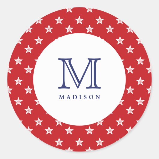 4. Juli Rot-Blau-Monogramm-Party-Aufkleber Runder Aufkleber (Vorderseite)