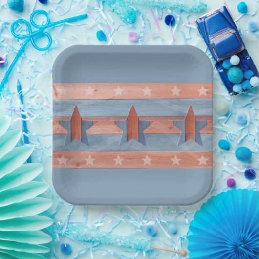 4. Juli rot und blau mit Sternen Pappteller (Party)