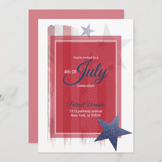 4. Juli, rot, weiß, blau Ankündigungskarte. Ankündigung (Vorne/Hinten)