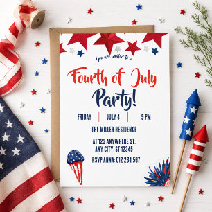 4. Juli Rot Weiß Blau Feuerwerk Party Einladung
