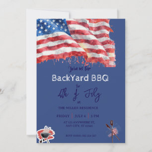4. Juli Rot Weiß Blau USA BBQ-Party  Einladung