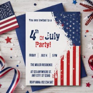 4. Juli Rot Weiß Blau USA-Flaggen-Party  Einladung