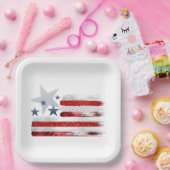 4. Juli, rot, weiß, blau, viereckig. Pappteller (Party)