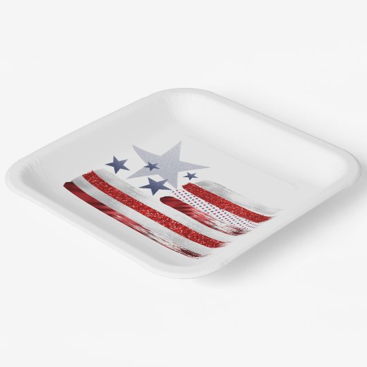 4. Juli, rot, weiß, blau, viereckig. Pappteller (Gewinkelt)