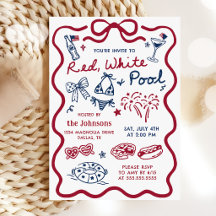 4. Juli Rot Weiß & Poolparty-Einladung