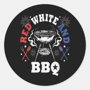 4. Juli Rot Weiß Und BBQ-Grillieren Grill Runder Aufkleber
