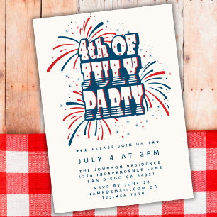 4. Juli Rot, Weiß und Blau Feuerwerk Party Einladung