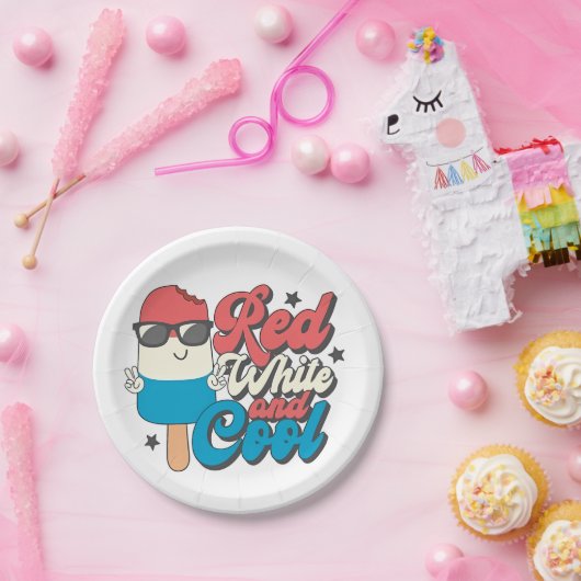 4. Juli Rot-Weiß und Coole Popsikel Pappteller (Party)
