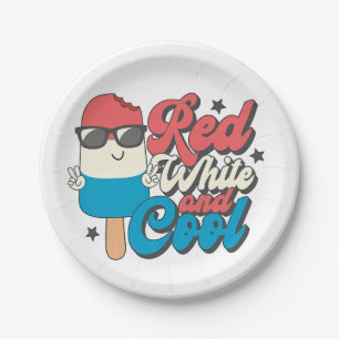 4. Juli Rot-Weiß und Coole Popsikel Pappteller