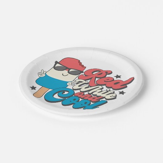 4. Juli Rot-Weiß und Coole Popsikel Pappteller (Schrägansicht)