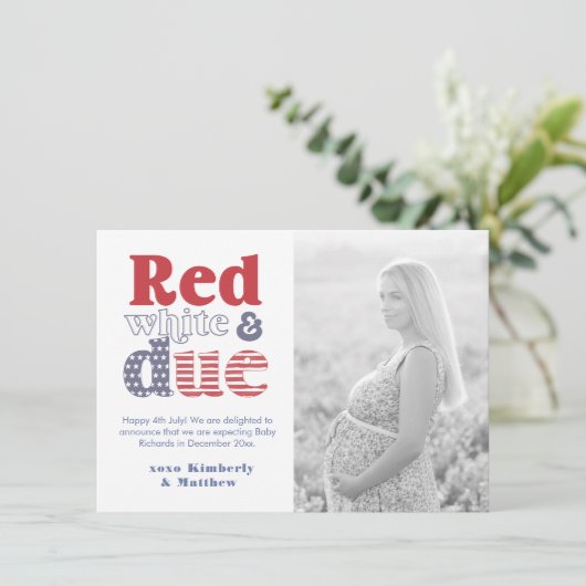 4. Juli Rot-Weiß-und Due-Picture-Schwangerschaft Ankündigung (Stehend Vorderseite)