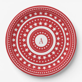 4. Juli Rote Sterne Monogram Party Paper Teller