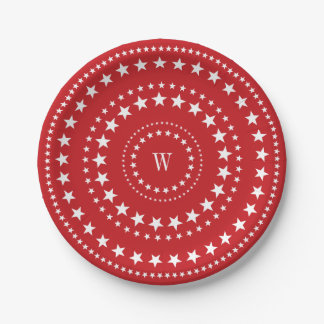 4. Juli Rote Sterne Monogram Party Paper Teller