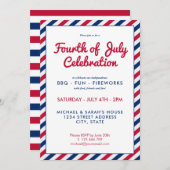 4. Juli Rote weiße und blaue Streifen Einladung (Vorne/Hinten)