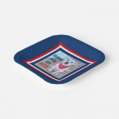 4. Juli Rotes Weißes Foto Streifen Niedlicher Hund Pappteller (Gewinkelt)