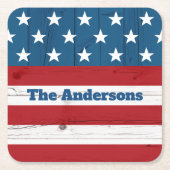 4. Juli Rustic Wood American Flag Patriotic Name Rechteckiger Pappuntersetzer (Vorderseite)