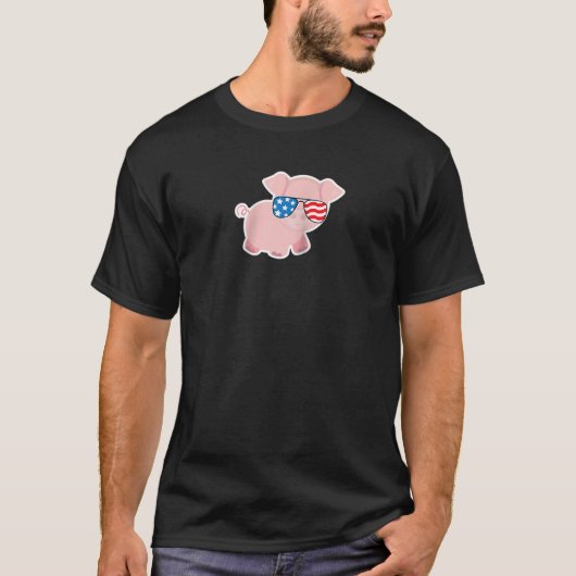 4. Juli Schweine Schwein Funny American Flag USA V T-Shirt (Vorderseite)