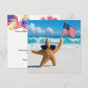 4. Juli Seestern, der die amerikanische Flagge win Einladung