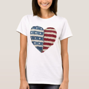 4. Juli-Shirt-Patchwork, retro Herz Patriotisch T-Shirt